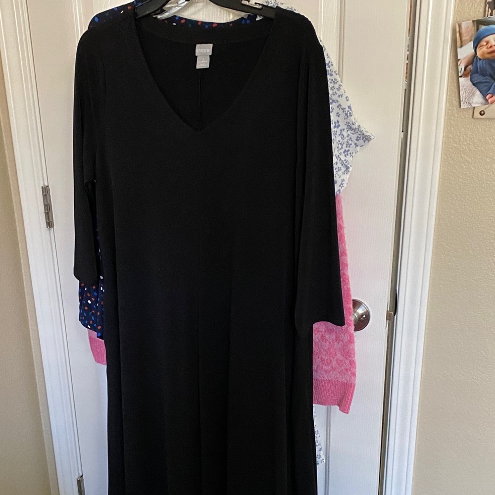 Chico's Black V-Neck Midi Dress